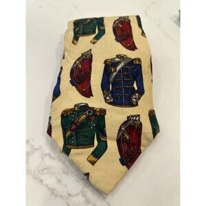 Vtg Tommy Hilfiger Men’s Tie Yellow 3.75” Silk Soldier Uniform Print Old Money